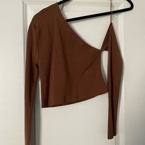 Zara one shoulder brown top